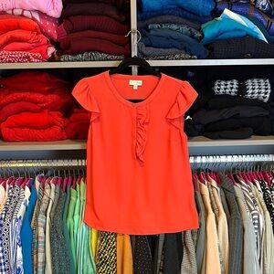 Madison Jules orangey red ruffle sleeveless button front blouse size XS